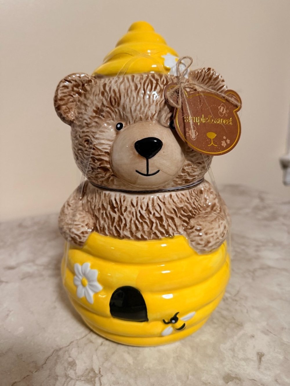 Bear Honey Pot Ceramic Cookie Jar - Yellow & Brown